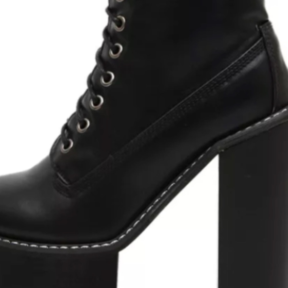 Funky platform black faux leather heeled boots